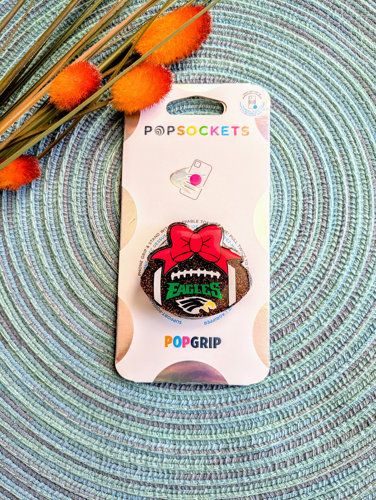 Football Bow Acrylic Design - Popsocket