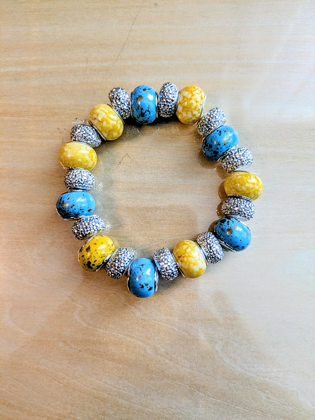 Yellow Blue Marbled Beaded Bracelet