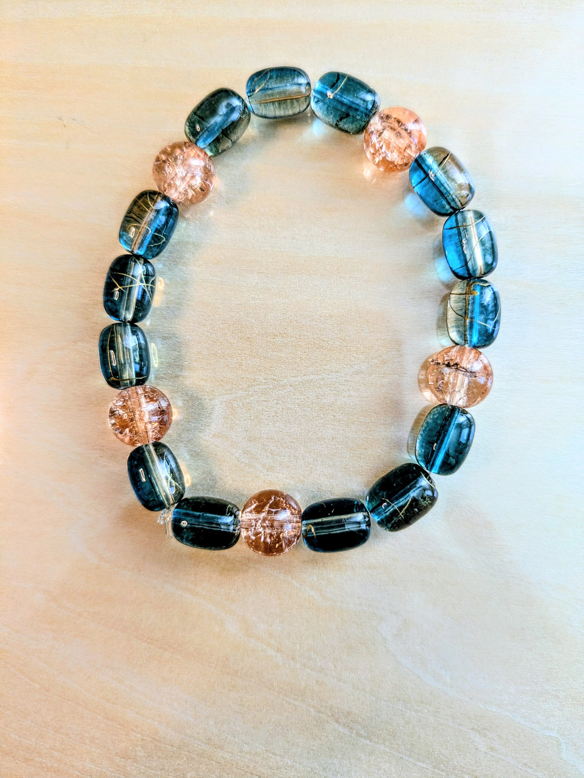 Blue and Peach Beaded Bracelet