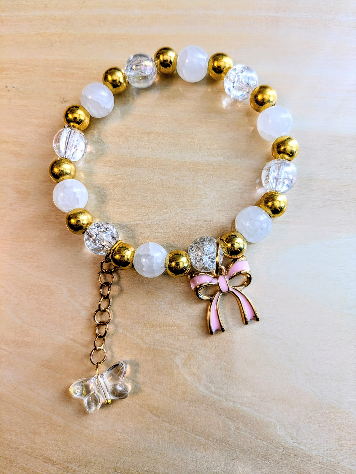 Pearl and Crystal Glass Charmed Bracelet