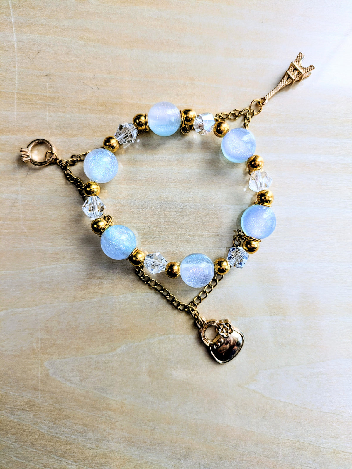 Light Blue/White Beads with Crystal Spacers and Charms