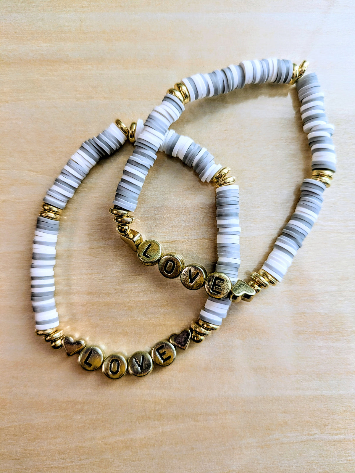 "LOVE" Gray All Day Clay Beaded Bracelet