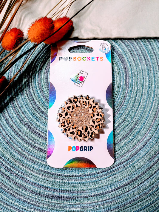 Leopard Print Sunflower - Popsocket