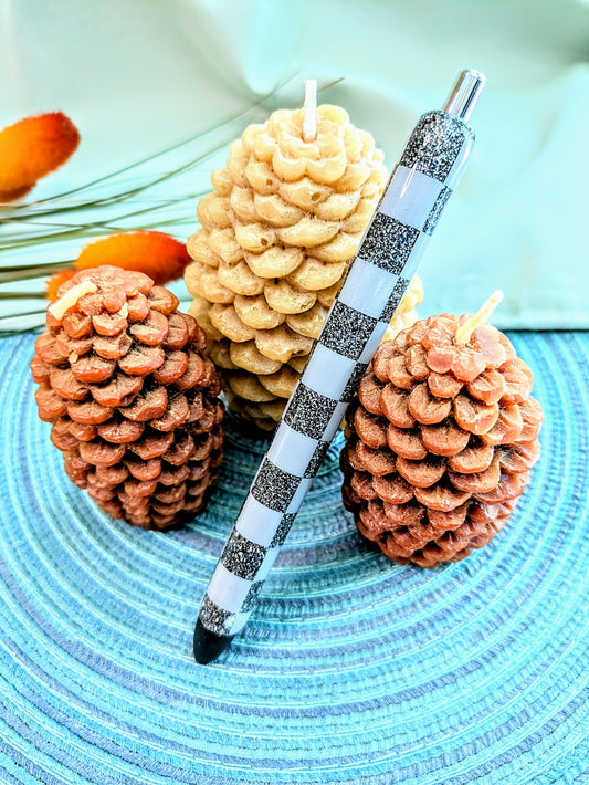 Gunmetal Checkered Glitter Pen