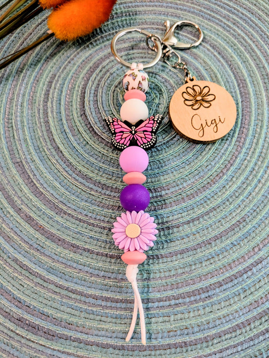 "Purple Butterfly & A Pink Daisy" Keychain