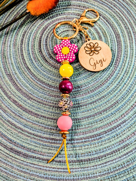 "Checkered Purple Daisy" Keychain