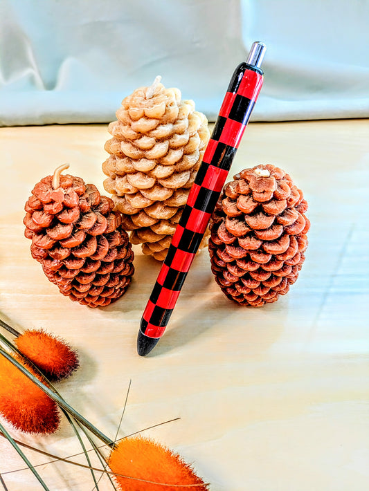 Black/Red Checkered Glitter Pen
