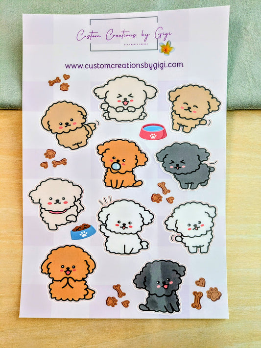 Fluffy Poodle Cuties Sticker Sheet