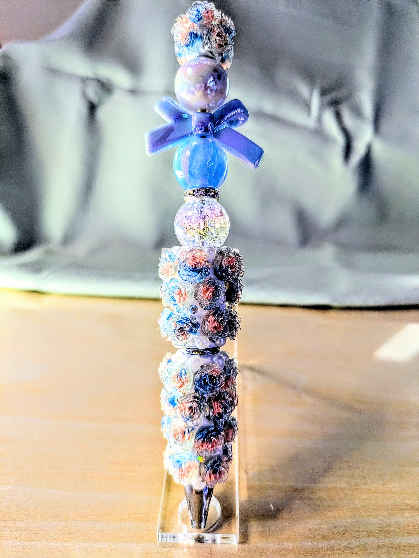 "Blue Florals and Bow" Bling Pen