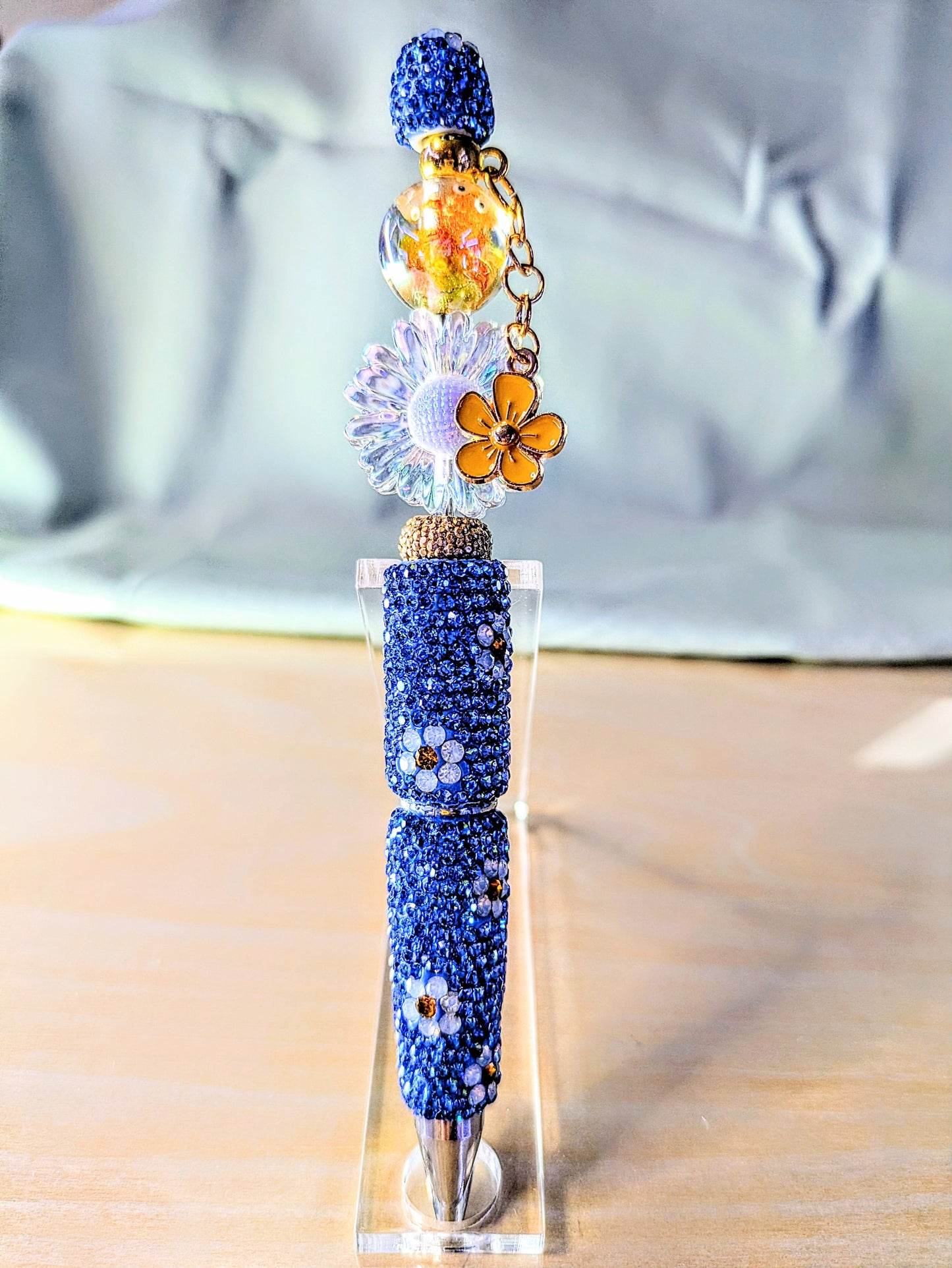 "Clear Blue Floral Daisy" Bling Pen