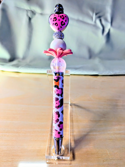 "Leopard Print Heart with Floral Pearl" Bling Pen