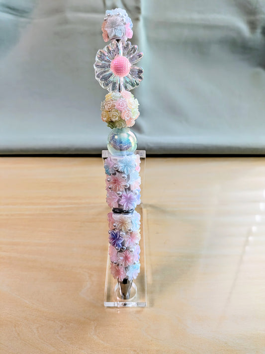 "Cute and Clear Florals and Daisy" Beadable Pen