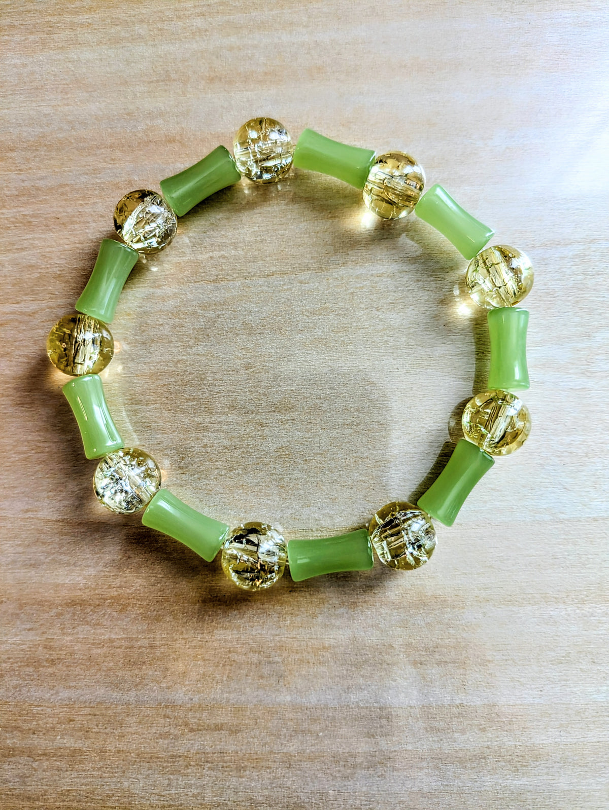 Jade Green and Clear Glass Beaded Bracelet