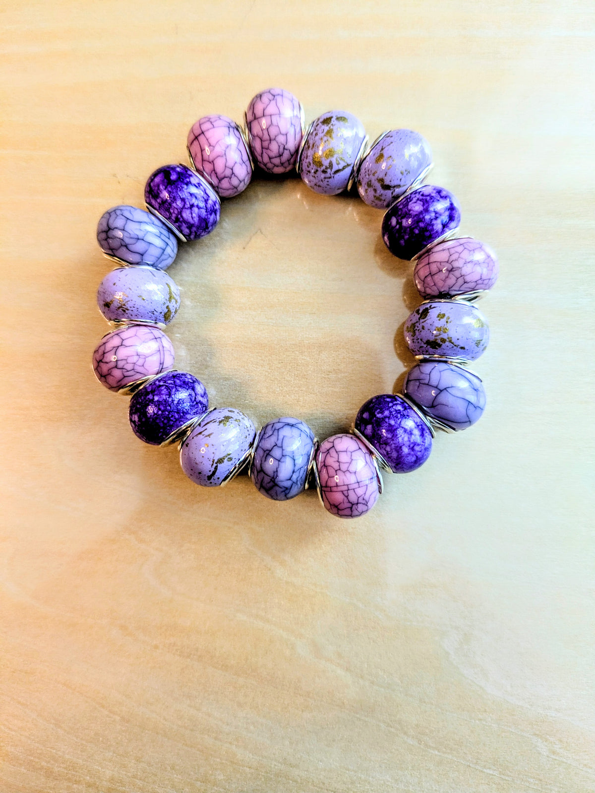 Purple and Lavender Marbled Beaded Bracelet
