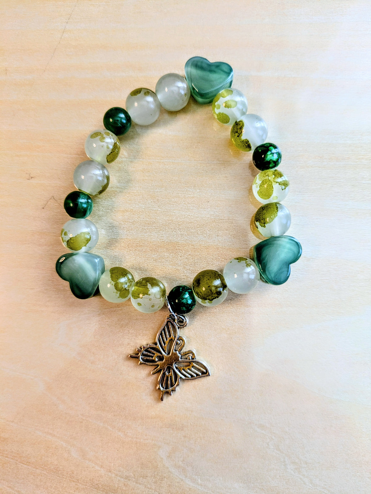 Green and White Marbled Charm Bracelet