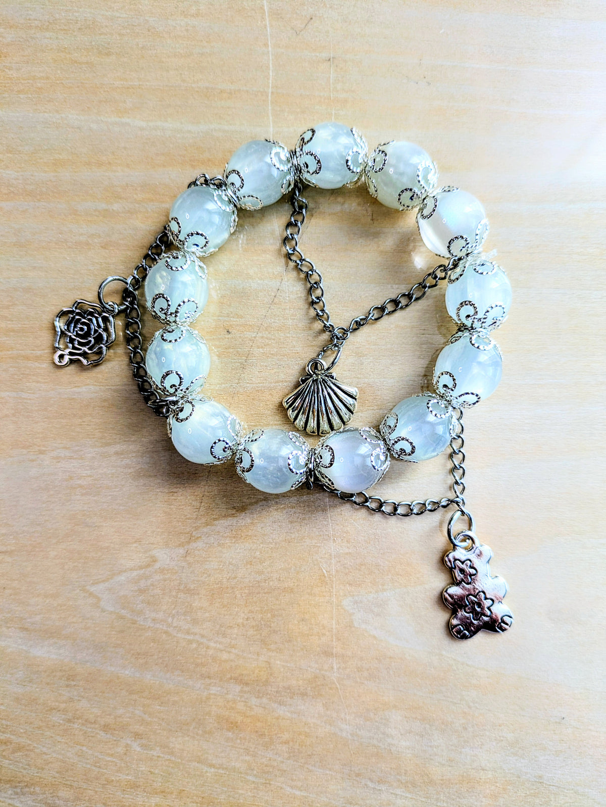 Clear Cats Eye Beads with Charms Bracelet