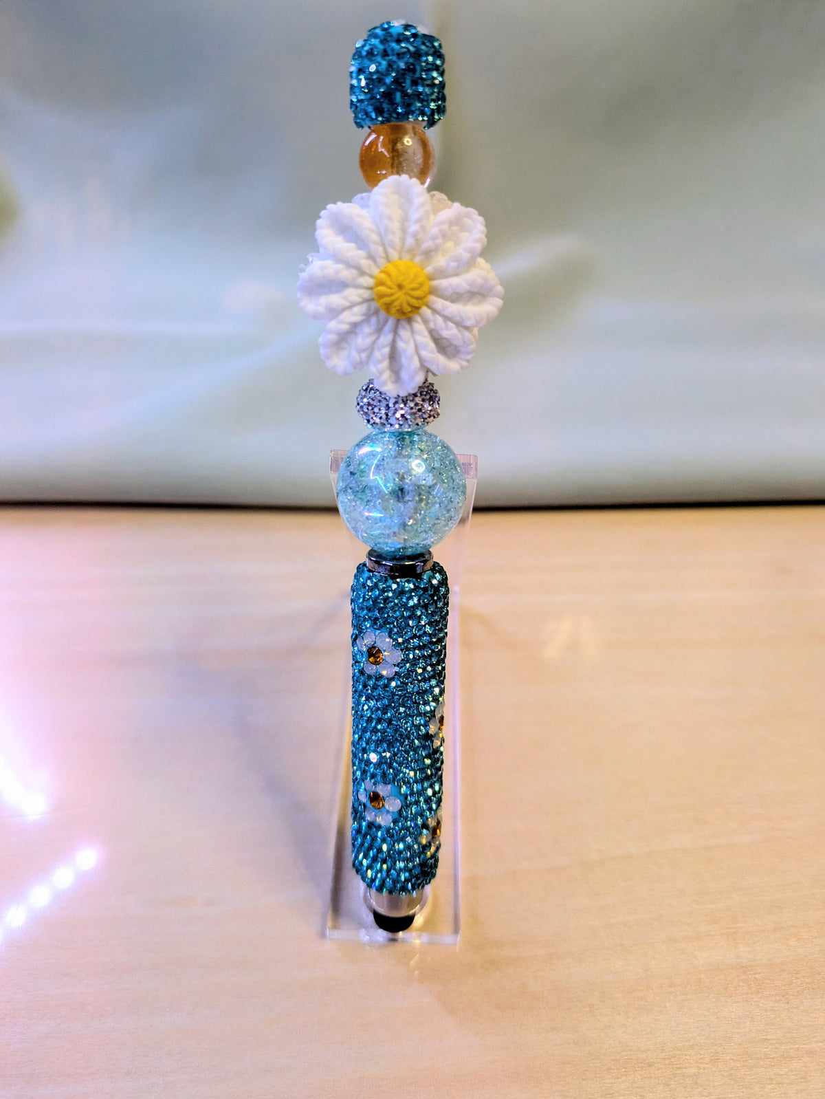 "Blue and White Crochet Daisis" Stylus Pen