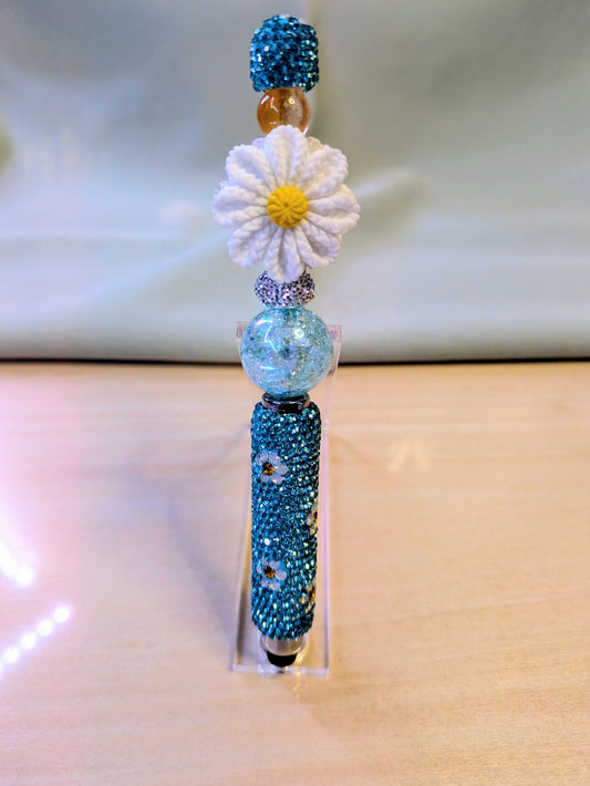 "Blue and White Crochet Daisis" Stylus Pen