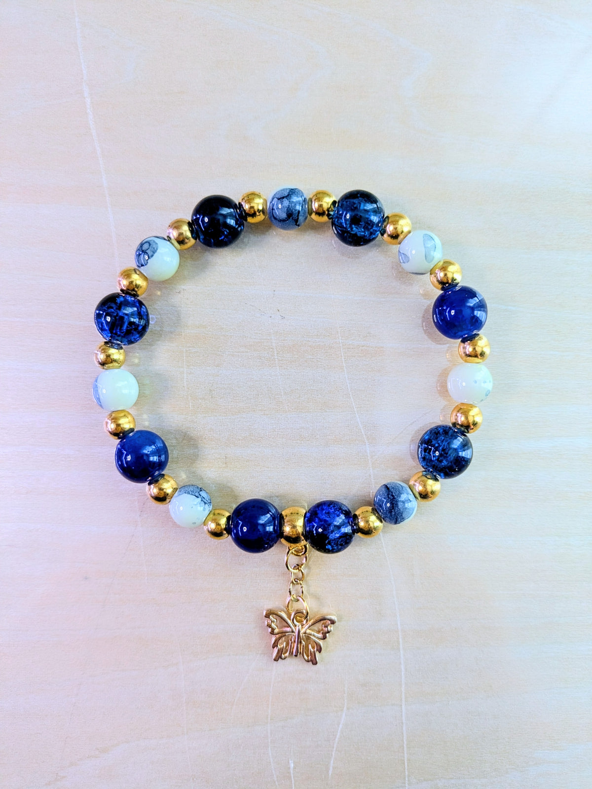 All Blues and Whites Beaded Charmed Bracelet