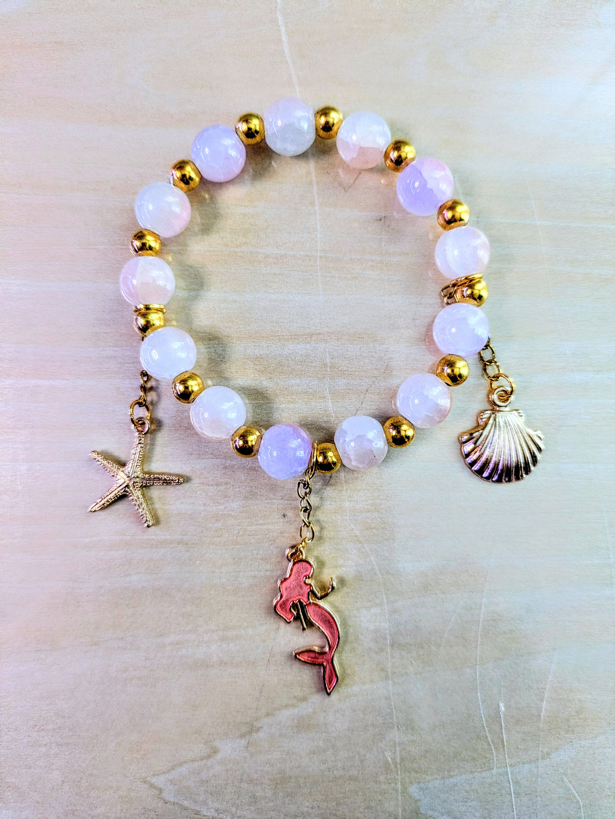Clear Ocean Blue/White Beaded Charmed Bracelet