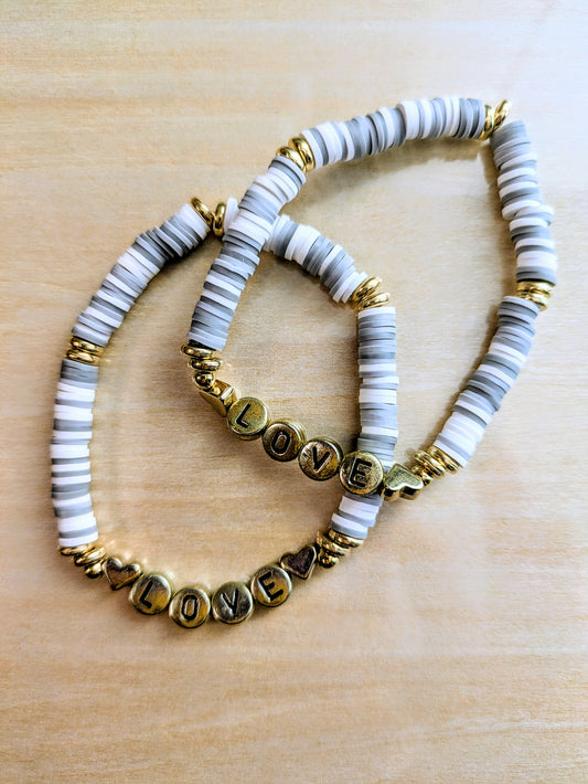 "LOVE" Gray All Day Clay Beaded Bracelet