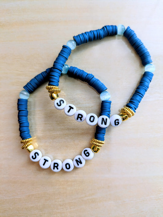 "STRONG" Coastal Blue Clay Beaded Bracelet