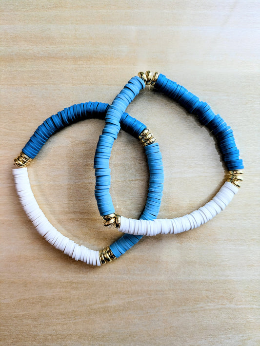 Blue Skies and White Clouds Clay Beaded Bracelet